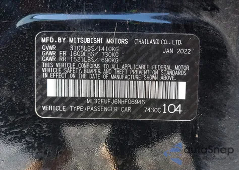 2022 Mitsubishi Mirage G4 Black Edition/Es/Le z USA, uszkodzony, nr VIN ML32FUFJ6NHF06946